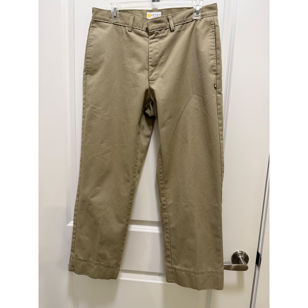 Dennis Uniform Mens Khaki Chino Pants Straight Leg Flat Front Tan Style 077000